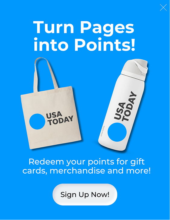 Ad reading 'turn pages into points' with images of potential rewards.