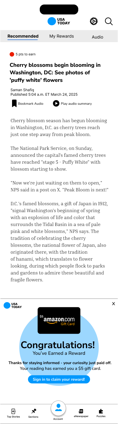 Article page with potential points at the top.