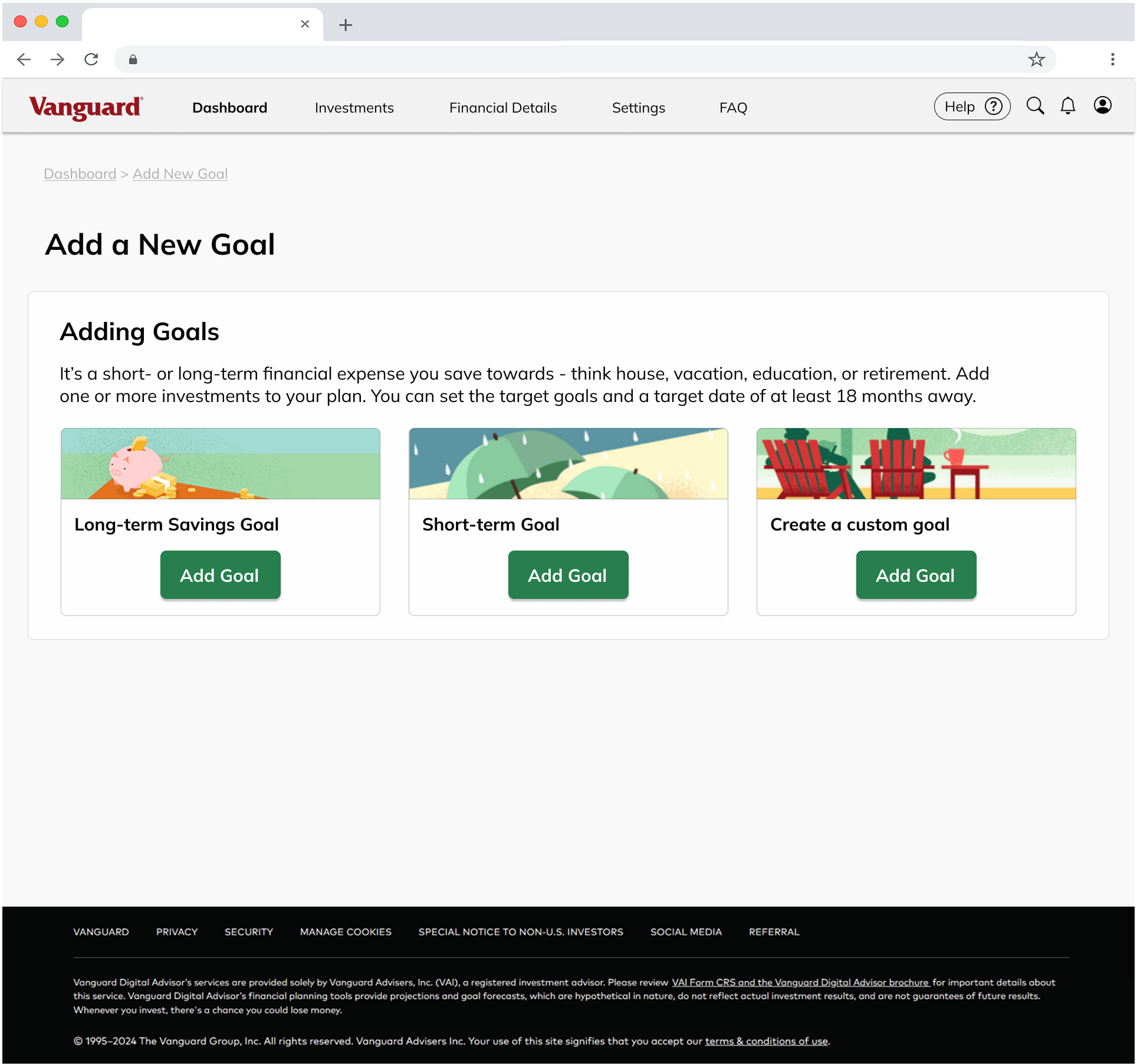 Wireframe model of the add goals page.