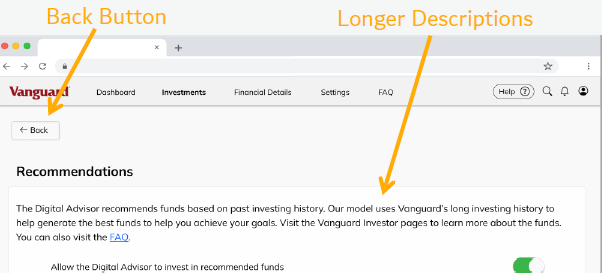 Implemented updates including improved 'back' navigation links and improved descriptions.